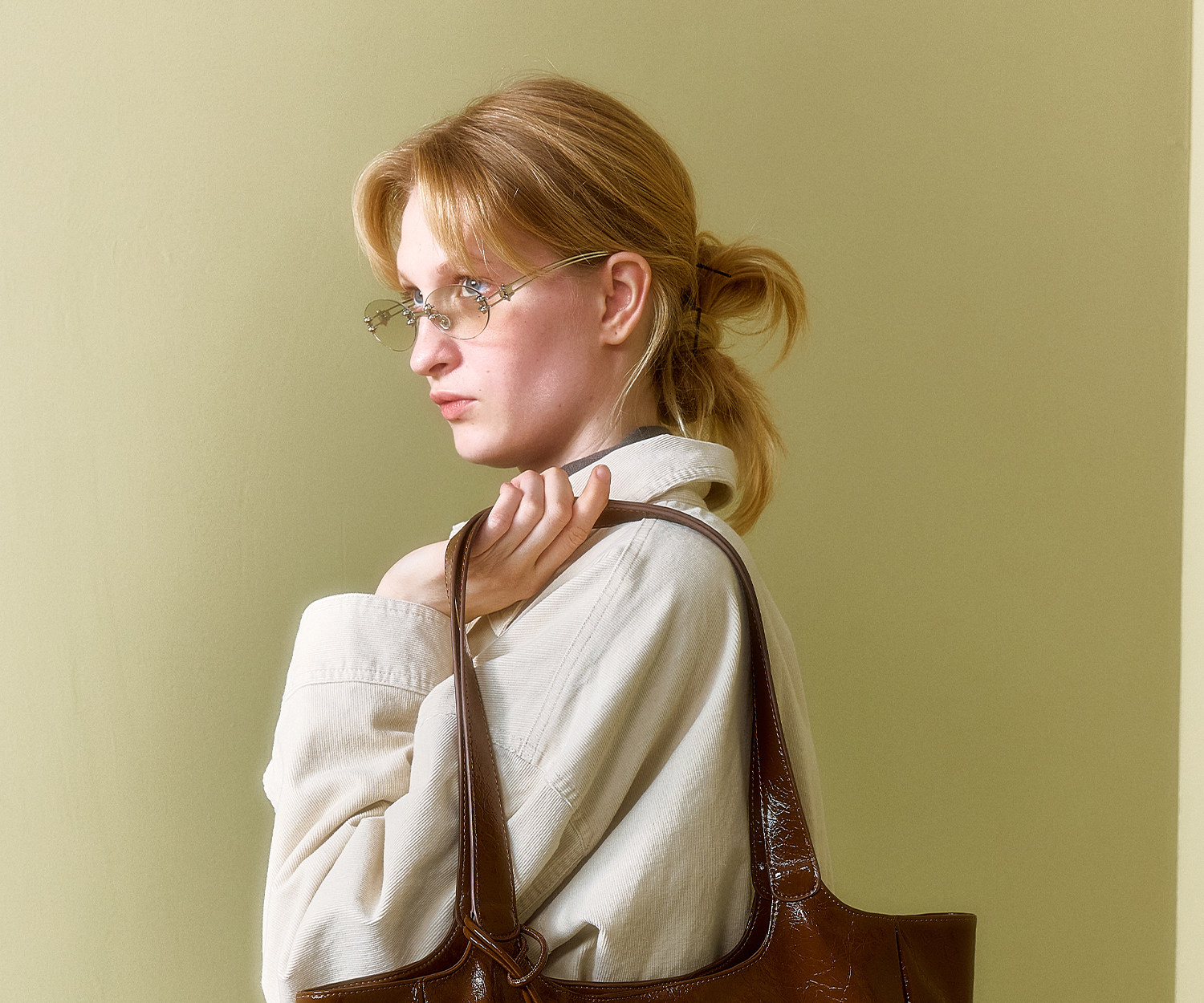 JACD Amber Brown Synthetic Leather Magnetic Snap Tote Bag
