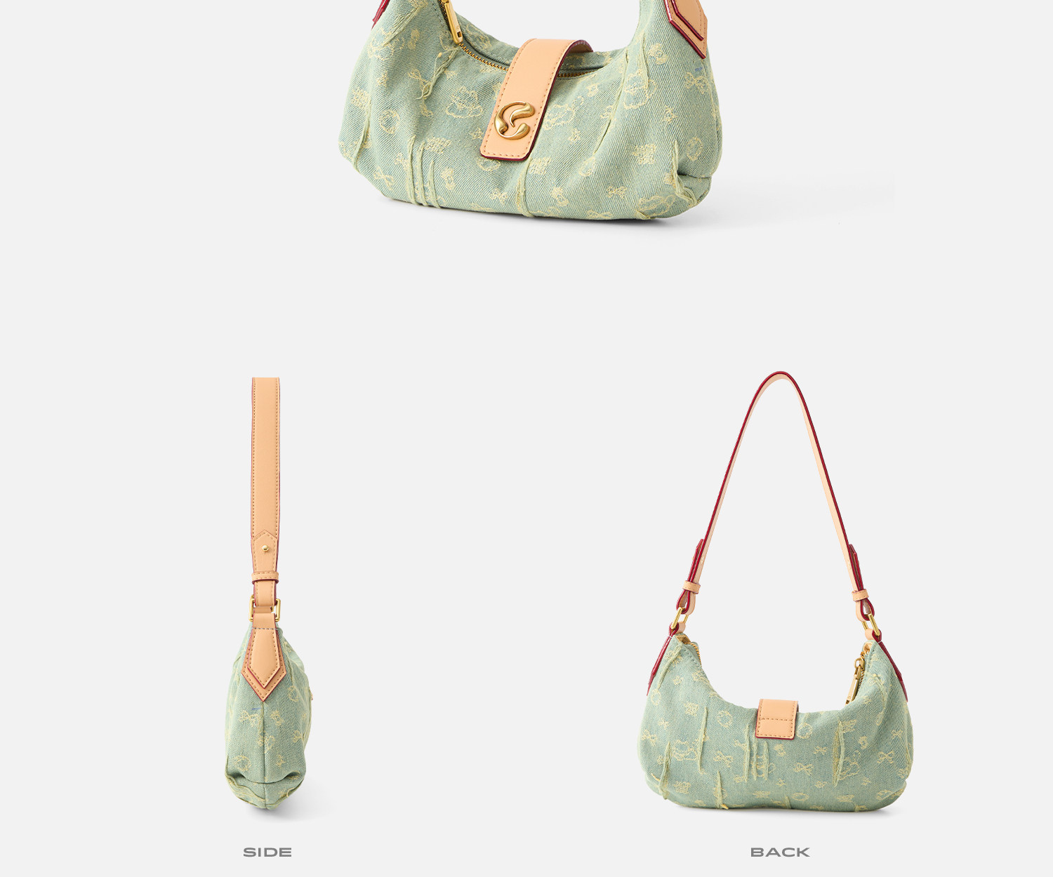 JACD Denim Crescent Underarm Bag - Zip-Top