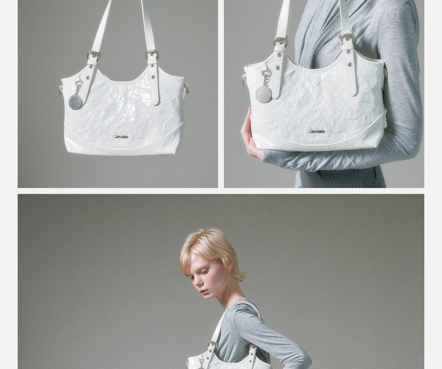 JACD White Quilted Synthetic Leather Crossbody Bag