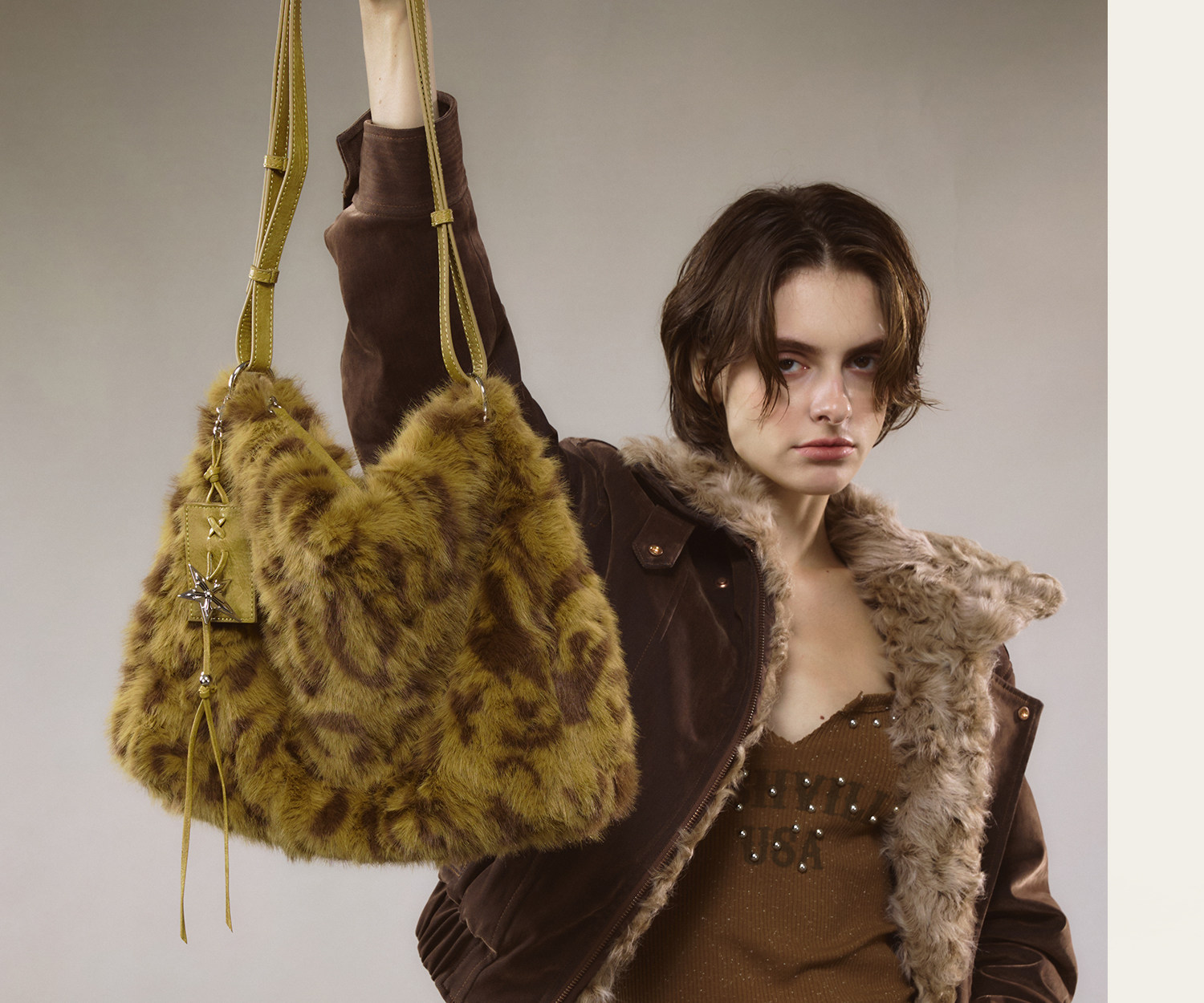 JACD Brown Plush Leopard Tote Bag
