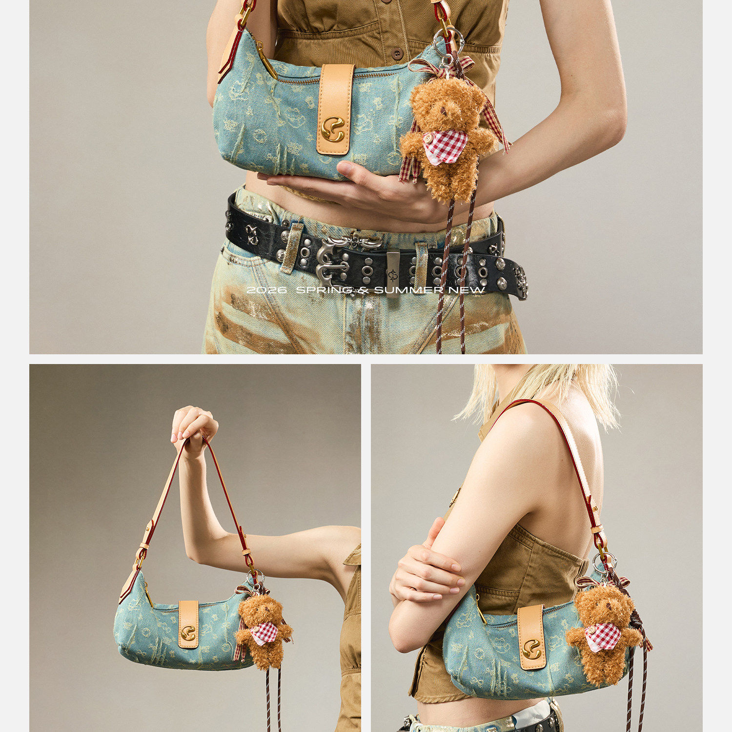 JACD Denim Crescent Underarm Bag - Zip-Top