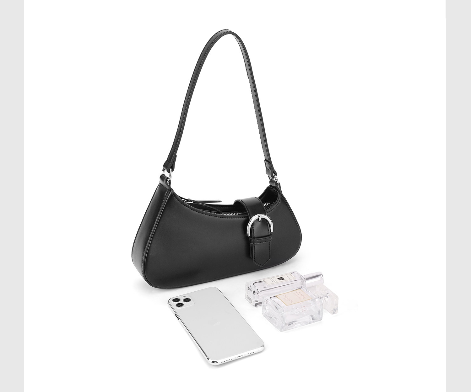 JACD Black Faux Leather Zip-Top Underarm Bag