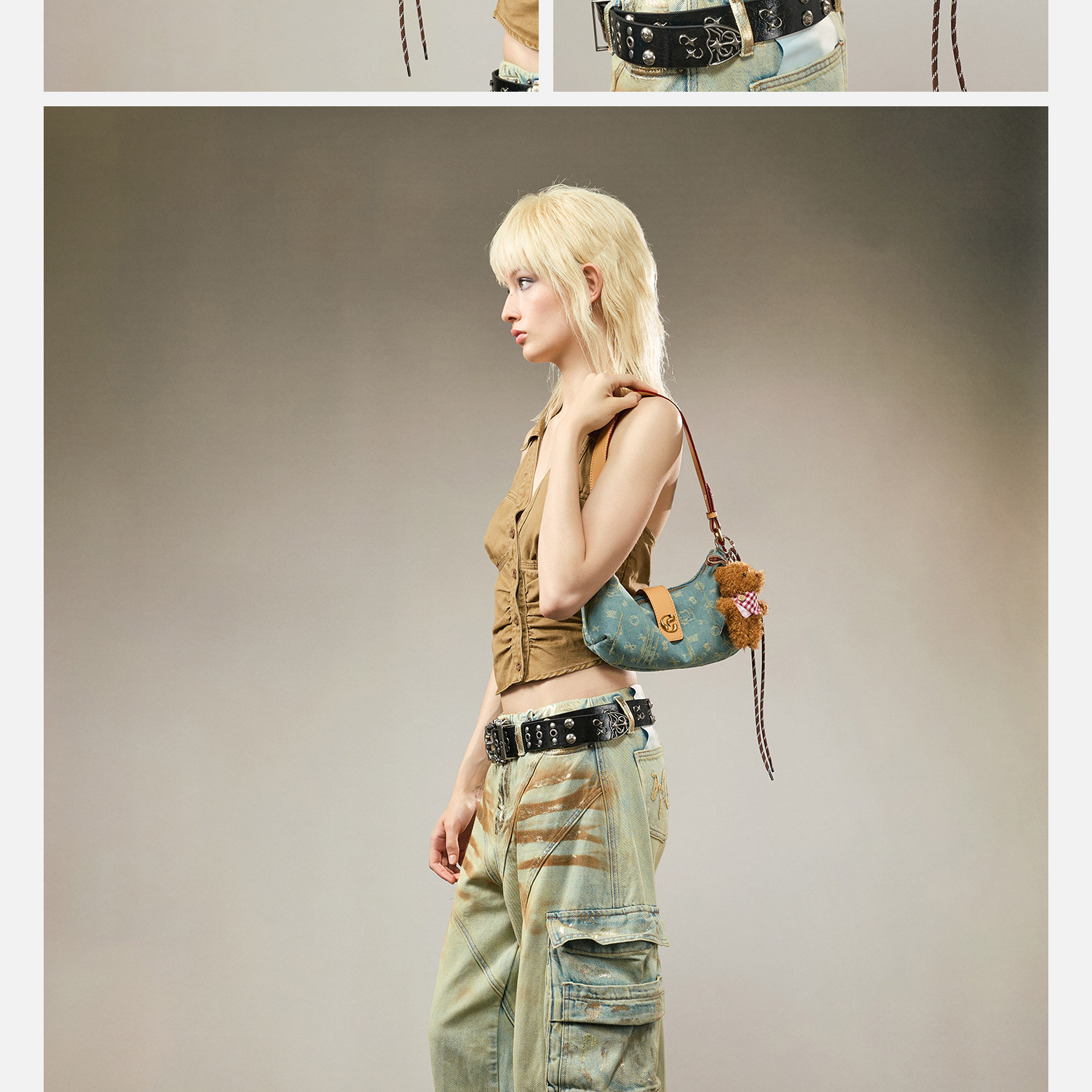 JACD Denim Crescent Underarm Bag - Zip-Top