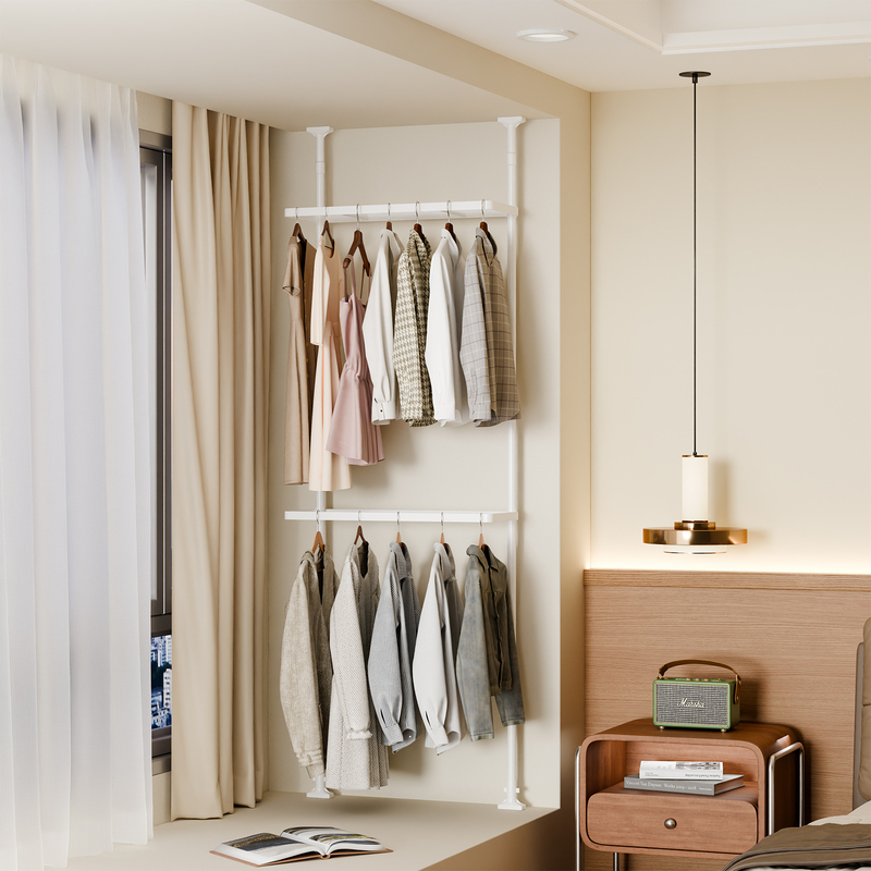 Window Sill Clothes Drying Rack, Bedroom Clothes Storage Solution, Space-Saving, Floor-To-Ceiling, Window Ledge Clothes Hanging Rack