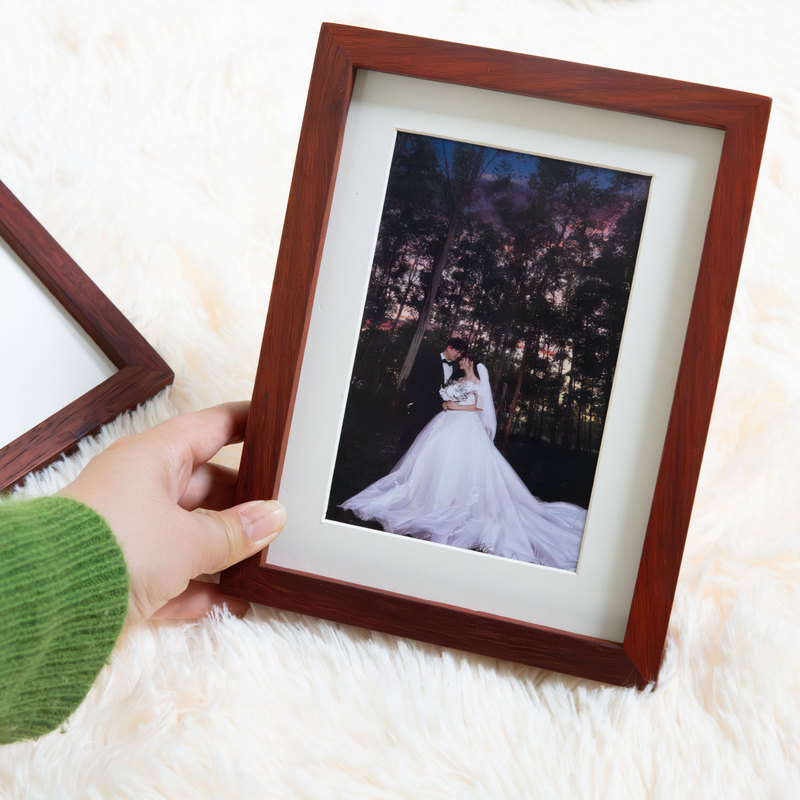 Red Rosewood Photo Frame Solid Wood New Chinese Style Combination Right-Angle Photo Mounting Frame Hollow Double-Sided Transparent Rounded Corners