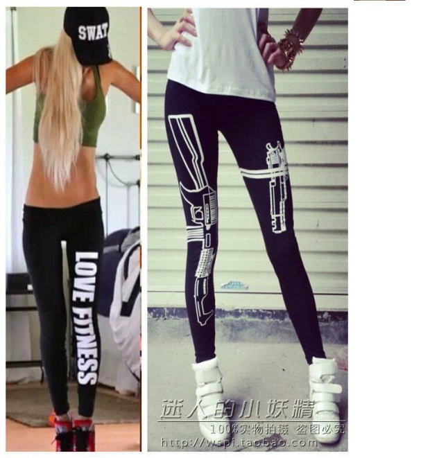 Quần legging nữ mặc họa tiết cá tính họa tiết cotton mỏng mùa xuân và mùa thu quần thể thao bó sát chân quần - Khởi động cắt