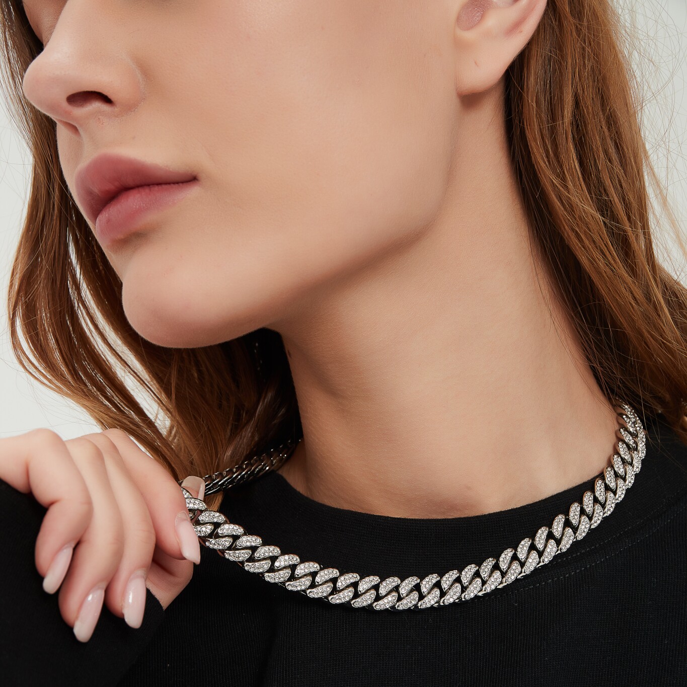 Traphero Cuban necklace fashion trend hip-hop street style paste diamond titanium steel men and women with the same style kindergarten killer