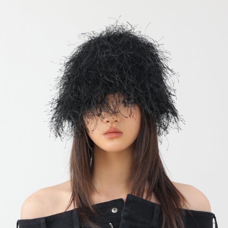 Yezi Od Hair Design Wig Hat All-In-One Women's Handmade Stylish Knitted Hat to Cover Gray Hair Fashionable Tassel Hat