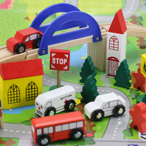 Wooden Urban Rail Overpass Scooter Toys Unpacking Building Blocks Puzzle Childrens Wooden Educational Toys