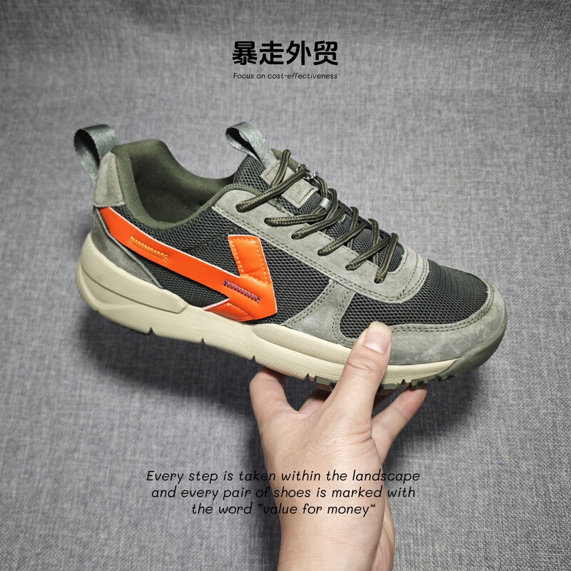 Foreign Trade Export to Russia, Genuine Leather Sports Jogging Shoes for Men and Women, Mesh Breathable Cushioning, Retro Versatile Casual Shoes