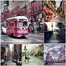 Foreign street European street background Railway building street shooting studio live fast hand shaking background cloth