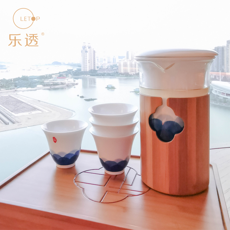 Happy auspicious travel kung fu tea set the set of on - board, portable Japanese hand - made ceramic a pot of two cups of is suing package