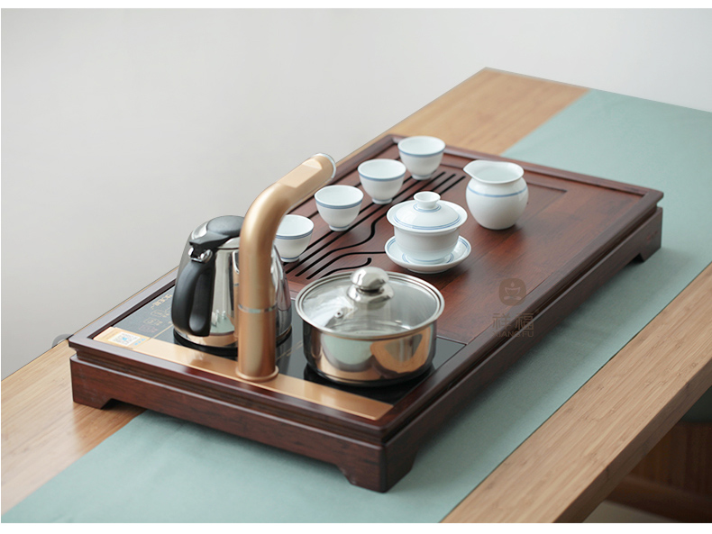 Auspicious blessing bamboo kunfu tea suit household contracted automatic ceramic tea set induction cooker tea mixture