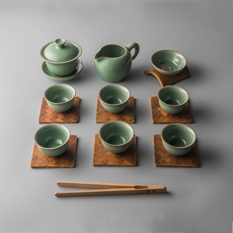 Auspicious blessing, longquan celadon kung fu tea sets tureen elder brother of the ice crack ceramics slicing can be 2 support a family contracted