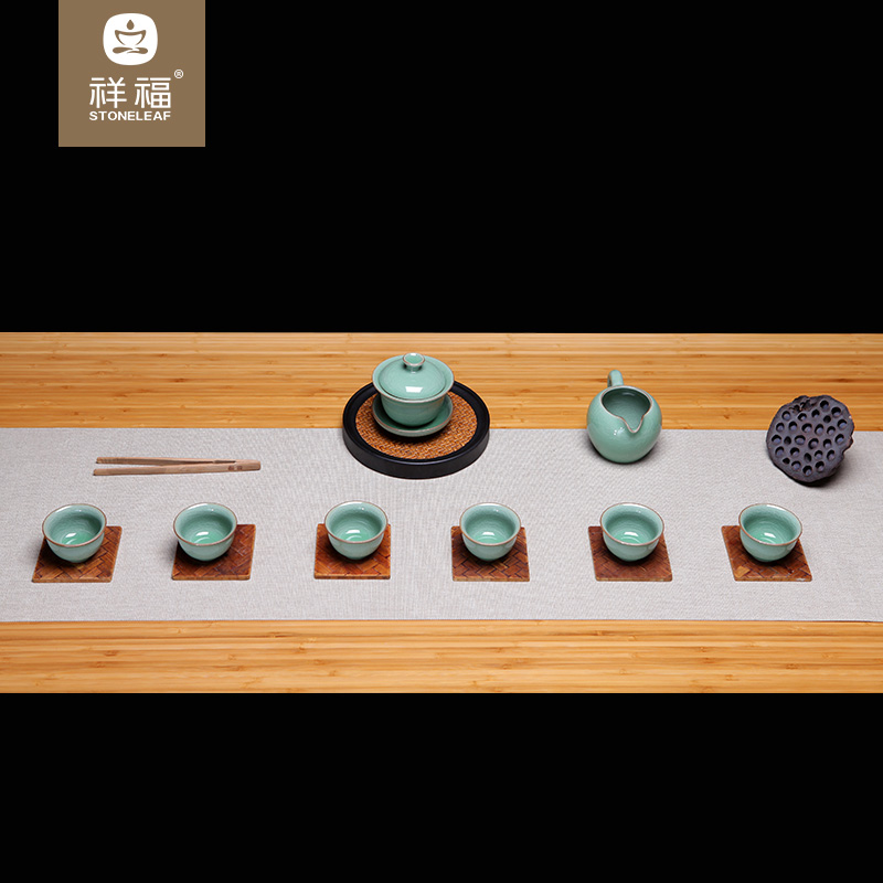 Auspicious blessing, longquan celadon kung fu tea sets tureen elder brother of the ice crack ceramics slicing can be 2 support a family contracted