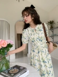 Ретро приталенный корсет, юбка, платье, французский винтажный стиль, короткий рукав, в цветочек