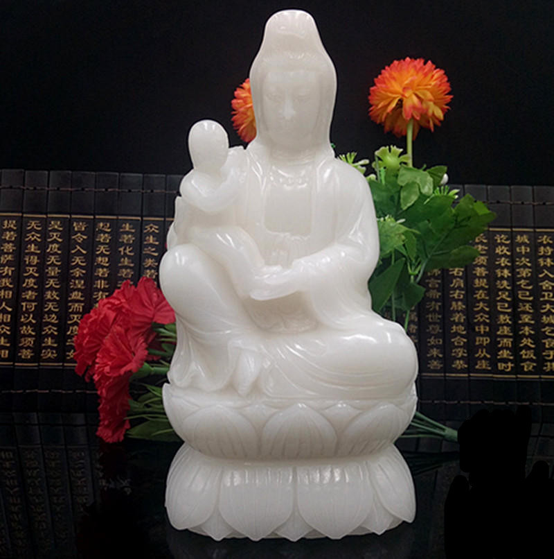Natural Afghanistan White Jade Delivery Son Guanyin BodhisattBodhisattva figurines Pendulum Pieces Home Craftsmanship Gift Pendulum jade Sat View World of worship