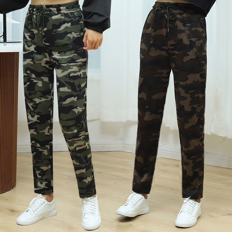 Spring and Autumn Women's Camouflage Pants for Mothers, Suitable for Outdoor Wear, Durable, Large Size, Fashionable, Loose, Elastic, High-Waisted Leggings