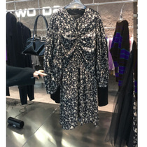 2021 new womens dress floral fashion loose thin temperament front wrinkle autumn long sleeve skirt