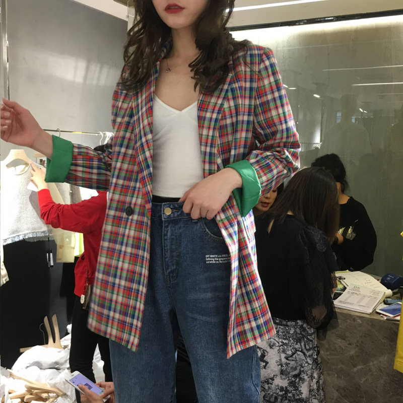 Small suit jacket female 2019 new women's plaid casual fashion loose Hong Kong style spring overcoat