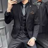 Мужской комплект, костюм, свадебное платье для отдыха, пиджак классического кроя в английском стиле, в корейском стиле
