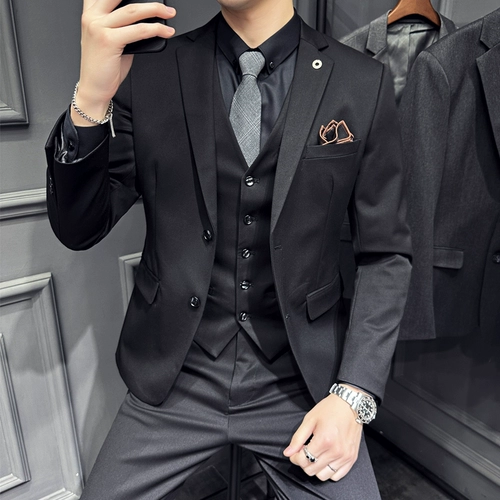 Мужской комплект, костюм, свадебное платье для отдыха, пиджак классического кроя в английском стиле, в корейском стиле