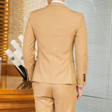 Мужской комплект, свадебное платье для отдыха, хаки классический костюм, пиджак классического кроя, 3 предмета, в корейском стиле