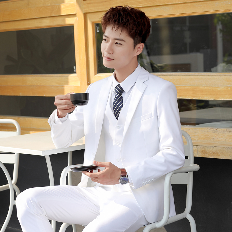 Men's Suit Set, Casual White Small Suit, Korean Style, High-End Men's Jacket, Stylish and Slim Fit