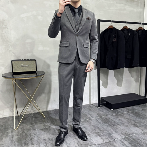 Мужской комплект, костюм, свадебное платье для отдыха, пиджак классического кроя в английском стиле, в корейском стиле