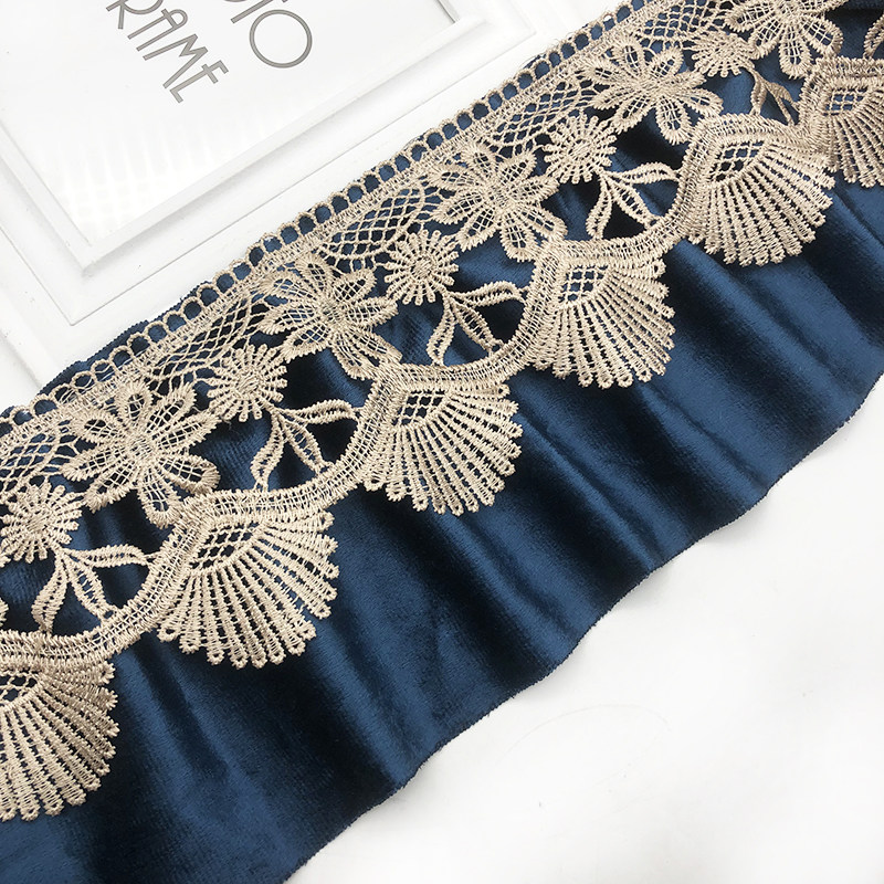 Wide tablecloth bedside with a wrinkled 18 cm double - layer lace - soluble lace - edge curtain on the bottom of the curtain