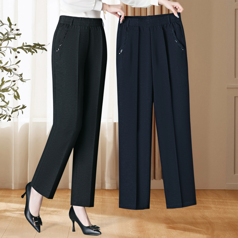 Soft Denim Jeans for Middle-Aged Women, Mom Pants, Spring and Autumn Style, Loose Fit, Slimming Straight-Leg Long Pants for Middle-Aged and Elderly Women