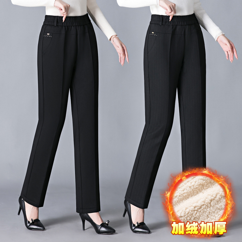 Middle Aged Girl Pants Cashmere Moms Pants Plus Suede Thickened Grandma Warm Outside Wearing Cotton Pants Autumn Winter Loose-Taobao