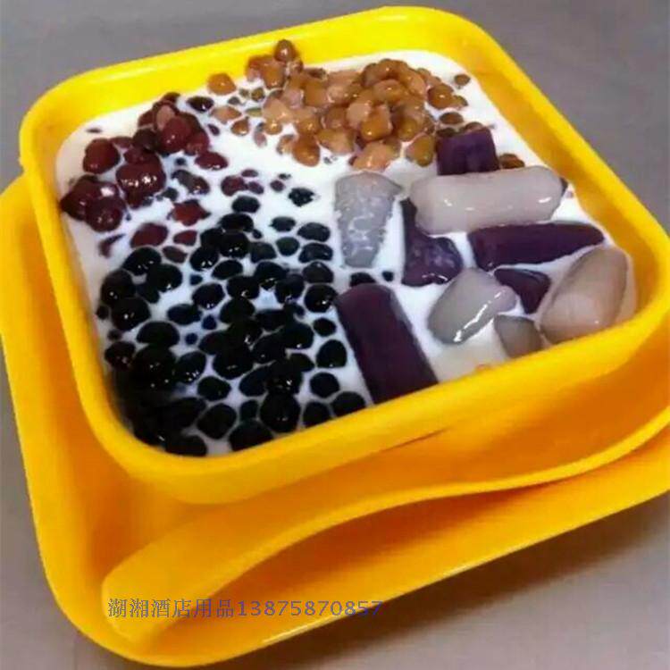 Special promotion melamine dessert bowl yellow dessert salad bowl dessert square bowl dish spoon salad bowl imitation porcelain A5 material