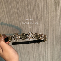 iflippedheehee small clock and flower drill cute delicate girl hair hoop