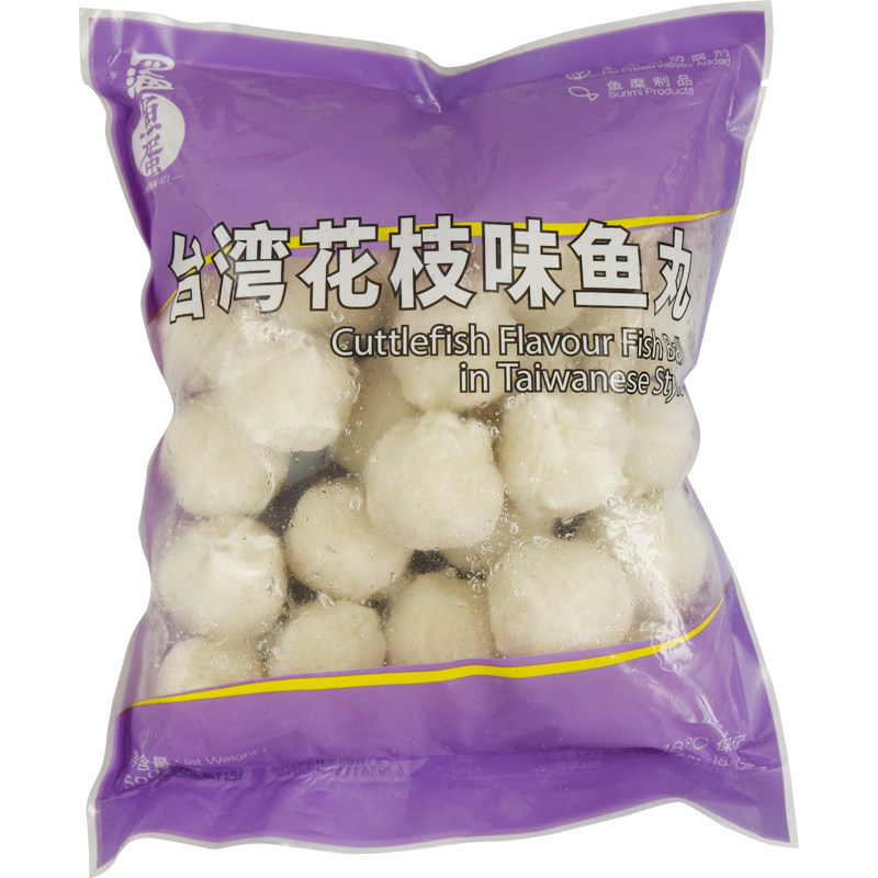 紫色包装花枝丸四海鱼蛋台湾花枝丸香港花枝味鱼丸500g