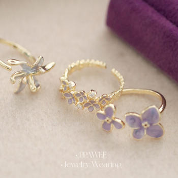 Purple romance | niche exquisite enamel golden flower ring for women with light luxury high-end feel and adjustable finger ring