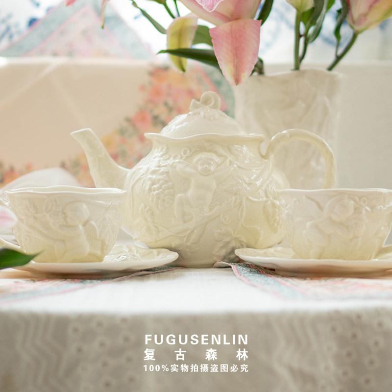 Retro Style Palace Court Angel Relief Ceramic Coffee Cup Saucer Fruit Black Tea Afternoon Tea Set Gift Set Gift Box-Taobao