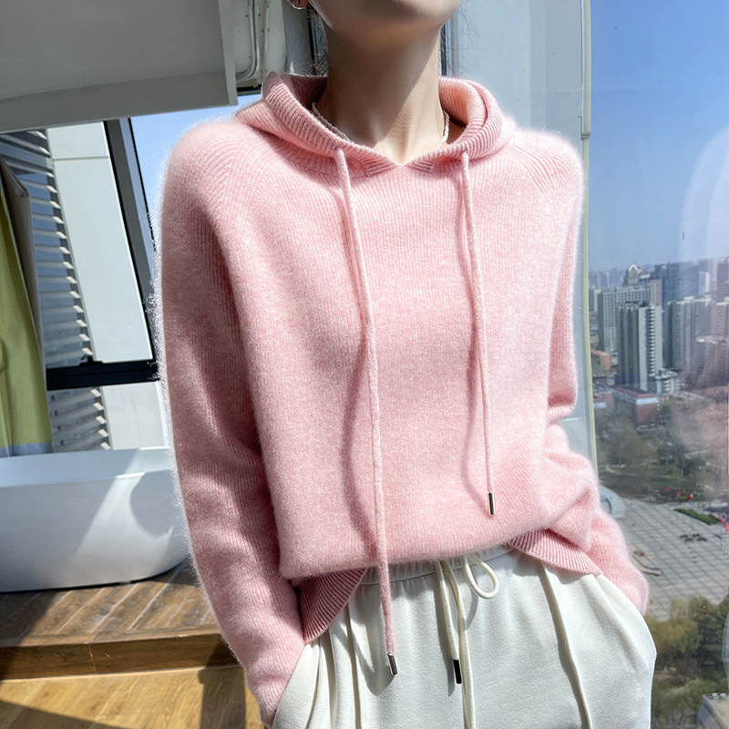 2026 Autumn and Winter New Fashionable Age-Reducing Cashmere Hoodie for Women, Loose Knitted Hooded Sweater, Thickened Sweater