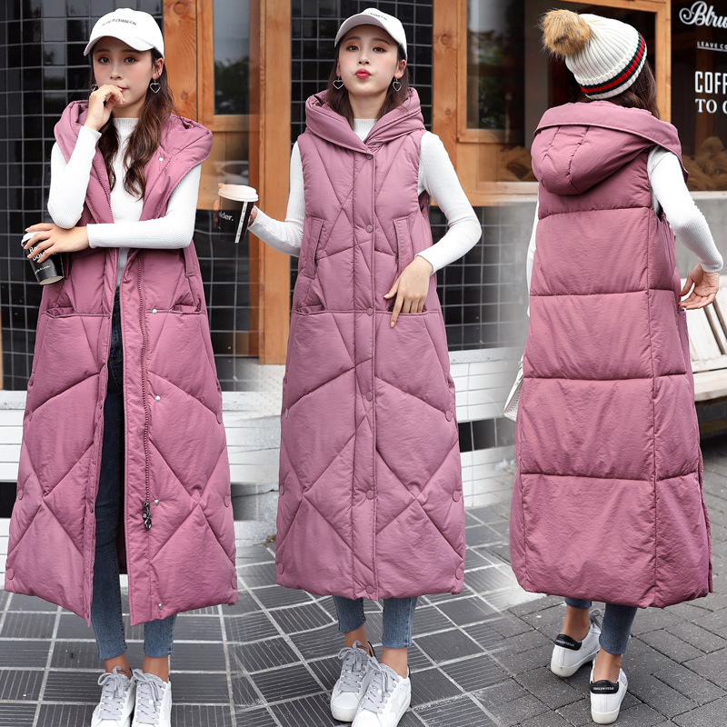 Winter Women's down Cotton Vest, Long Style, Over-The-Knee, 2025 New Korean Version, Foot-Length Sleeveless Vest for Outerwear