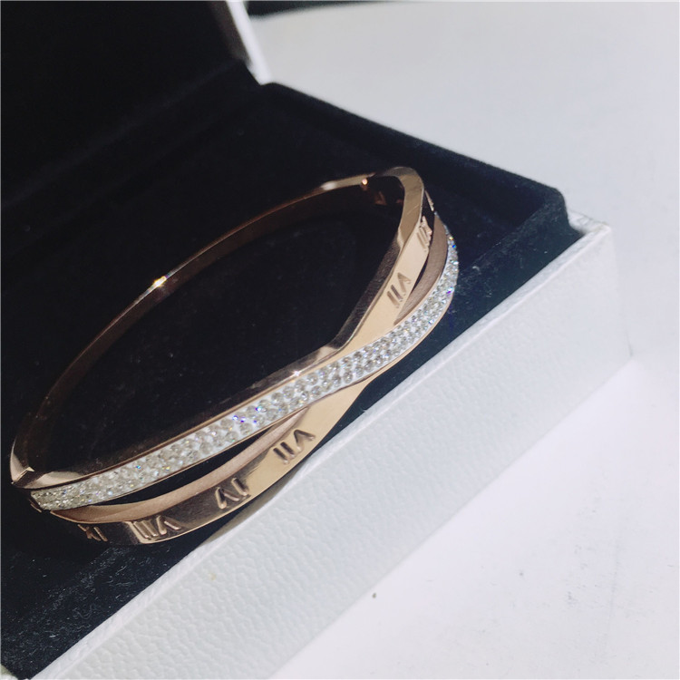 Vòng tay kim cương bằng thép kim cương La Mã nữ phiên bản Hàn Quốc không phai Nhật Bản và Hàn Quốc đơn giản vòng đeo tay vàng hồng thủy triều sinh viên vòng tay cặp