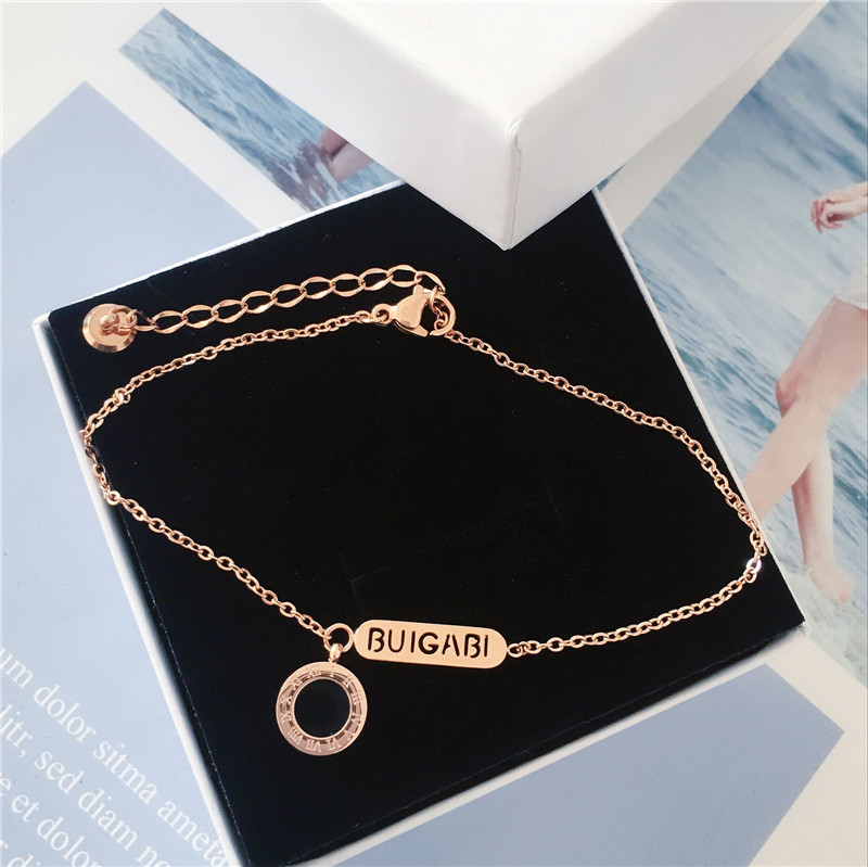 Hàn Quốc vàng hồng cổ điển hai mặt đơn giản cá tính thép titan vòng chân nữ mô hình nữ không phai chuỗi mắt cá chân gợi cảm - Vòng chân vòng chân cho nữ