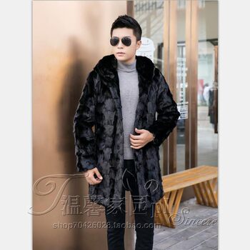 ຂົນຜູ້ຊາຍ mink plush fur ປະສົມປະສານ hooded ຜູ້ຊາຍ mink coat top jacket ຮູບແບບໃຫມ່