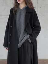 5SISS black double-sided cashmere coat women long loose winter 2021 new knee hair jacket women