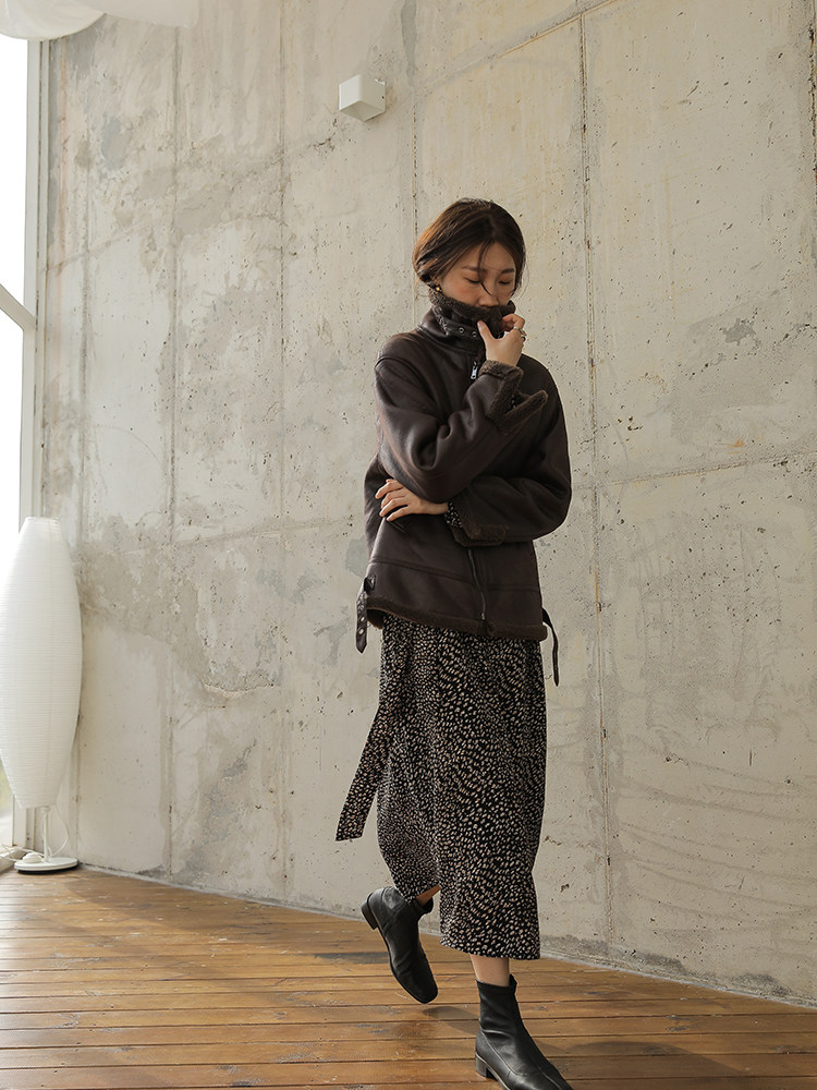 5siss temperament crumbed foreign dress Women's medium long version over kneecap skirt 2022 Fall new Long sleeves Bottom Skirt