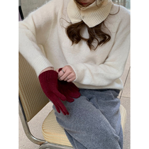 5siss LAZY WIND Gentle Mahai Fur Sweater 2022 Winter New Round Collar Cover Head Soft Glutinous Plush Blouse