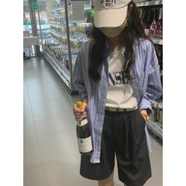 5siss Blue Striped Shirt Woman 2022 Chunqiu New loose Lazy Long Sleeve Sunscreen Shirt Casual Blouse