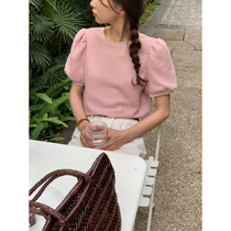 5siss chic gentle fragrant short sleeves t shirts women Korean chic lace side bubble sleeve collar coat Xia