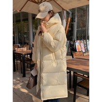 5siss white duck suede warm even hat down clothes woman 2022 Winter new temperament loose with a long jacket thickness