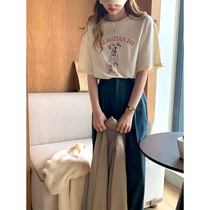 5siss retro 100 hitch printed short sleeve T-shirt woman 2022 spring Korean version laminated wearing loose casual round collar blouse