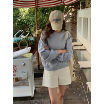 5siss Korean version 100 hitch a small taller woman 2022 spring early spring cover head round collar pure color blouse short